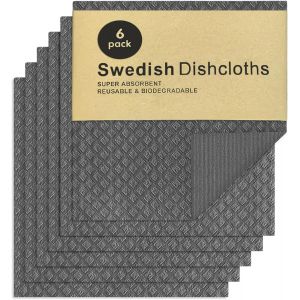 LORANKA-6PCS Chiffons &Eacute;ponge R&eacute;utilisables en Fibre de Bois, 20cm x 18cm Torchons Su&eacute;dois pour Cuisine, Lavettes Su&eacute;doises Absorbantes pour Cuisine, Vaisselle, Nettoyage (Gris Fonc&eacute;) - Neuf