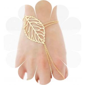 Eryi-Bracelet Esclave Feuille Boho Or Filigrane Feuille Doigt Bracelet Bague Vintage Bracelet Bague Minimaliste Chaîne Bracelet Chaîne À Main Bijoux Pour Femmes Et Filles - Neuf