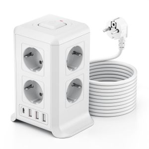Multiprise avec Interrupteur, Tour Multiprise 8 Prises et 4 USB&iquest;3 USB-A&1 USB-C Max 5V/3.4A, Parafoudre et Surtension, 3M C&acirc;ble &agrave; la Maison et au Bureau - Neuf