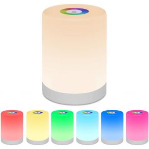 Kal-Lampe De Chevet Veilleuse Led Enfant Nuit Tactile Rgb Changement Couleur Et Luminosit&eacute; Ajustables Contr&ocirc;le Tactile Usb Rechargeable Par Lampe Camping, Lumi&egrave;re Douce Pour Prot&egrave;ge Les Yeux (Blanc C - Neuf