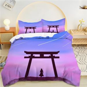 Housse De Couette X Violet, Fille Japonaise Parure De Lit Personnes Microfibre Doux Respiran Housse Couette Avec Fermeture &iquest;&iquest;Clair, Ensemble De Literie Avec Taie D'oreillers X Cm - Neuf