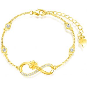 Bracelet Pour Femme Fille, Bracelet En Argent 925, Bracelet Symbole De L'infini Avec Le Trèfle Chanceux, Décorer De Diamant, C?ur Ou Étoile, Zircon Incrusté, Or, Bracelet Trèfle - Neuf