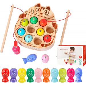 ERYI-Jeux Montessori 2 Ans, Jouets En Bois Jeu De Pêche Magnétique, Enfant En Bois Educatif Jouet, Jeux Enfants Cadeau 2-6 Ans - Neuf