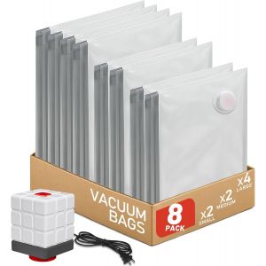 KALANKA-Sac Sous Vide Vetement Aspirateur avec Pompe Électrique, Lot de 8 (4 Grands, 2 Moyens, 2 Petits), Sac de Rangement Sous Vide Réutilisables pour Vêtements, Literie, Voyages et Démén - Neuf