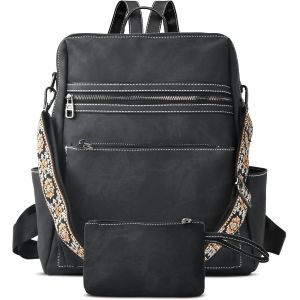 nzqaf-Sac à Dos Femme, PU Cuir Étanche Antivol Lumière Mode Grande Capacité Plusieurs Compartiments et Poches Sacs Portés Dos Sac à bandoulière pour Travail École Loisirs Voyages - Neuf