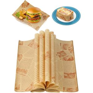 Letnerny-120 Feuilles Papier Emballage Alimentaire, 32 X 22cm Papier Journal Alimentaire, Antiadhésif Papier D'emballage Frites, Deli Papier Feuilles Frites Pour Sandwich, Frites, Hamburger - Neuf