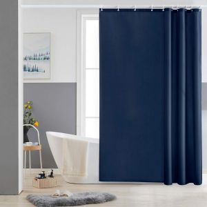 TIANYI-Petit Rideau de Douche Bleu Marine Anti Moisissure Tissu en Polyester Imperméable Rideaux de Douche Textile Lavable pour Baignoire ou la Salle de Bain 10 Crochets de Rideau Douche-150x200cm. - Neuf