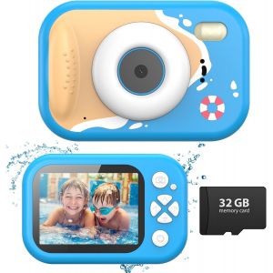 Camera Etanche Enfant Appareil Photo Submersible Enfant 10m Caméra Étanche sous l'eau 48MP Vidéo 1080P avec Flash Idéal Piscine Plage Snorkeling Cadeau Enfant avec Carte 32GB - Neuf