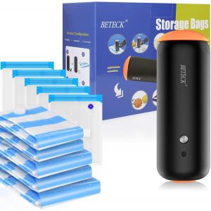 TZF-Lot de 9 Sacs de Rangement sous Vide avec Pompe sous Vide &Eacute;lectrique, Housse de Rangement sous Vide de Voyage pour Matelas, V&ecirc;tements, Couettes (1*80x100cm+2*60x80cm+1*40x60cm+5*22x21cm) - Neuf
