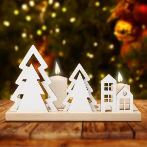 Kalanka-7pcs Porte-Bougies De Noël Support Bougies De Sapin De Noël Lanterne À Bougie En Bois Photophore Bougie De Noël Pour Décoration Table Fenêtre Cheminée Étagère Table De Chevet Cadeau De Noel - Neuf