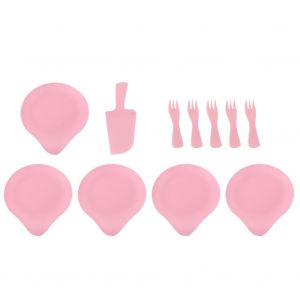 Hjlian Plateau A Couverts Jetable Pour Gateau D'anniversaire, Vaisselle De Fete, Assiette, Fourchette, Couteau, Kit D'outils (Rose) - Neuf
