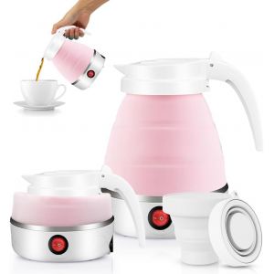 KALANKA-Bouilloire portable de Camping 600ML, Bouilloire pliable, Mini bouilloire électrique en silicone pour le camping, le voyage, l'extérieur (Rose) - Neuf