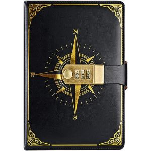 Journal En Cuir Synthétique Avec Serrure À Code,A5 Carnet De Notes Rétro À Motif Nautique,Agenda De Voyage Avec Serrure À Combinaison,Verrouillage À Code Personnel.[M135] - Neuf