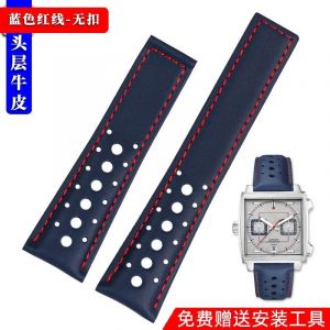 Kafol-Pour Tag Heuer Bracelet De Montre En Cuir Véritable Avec Série Carrera/Monaco Cbl2115 Bracelet Pour Hommes Joint D'huile Du Golfe 22mm,22mm,Blue Red Line - Neuf