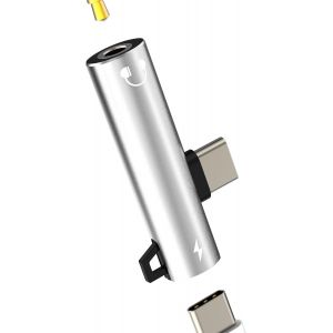 TRAHOO-Adaptateur USB C vers Jack 3,5 mm (2 en 1) pour Apple Type C C&acirc;ble audio auxiliaire pour iPhone 16 15 Pro Max iPad &Eacute;couteurs Microphone Dongle Compatible avec Samsung Voiture, Accessoires - Neuf