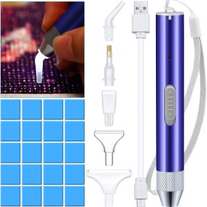 Ayuhr-Stylo De Diamant Peinture Stylo De Forage À Pointe Avec Lumière 5d Outil De Peinture Au Diamant Avec 20 Argile De Colle De Peinture 5 Tête De Rechange De Stylo De Diamant Peinture (Bleu) - Neuf
