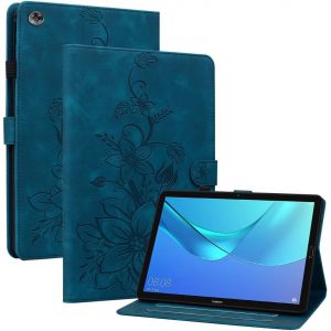 ERYI-Coque Pour Huawei Mediapad M5/ M5 Pro 10.8 Cmr-Al09 Cmr-W09, Multi-Angles De Visualisation Housse De Protection En Similicuir Avec Porte-Carte Couverture Motif Lys, Bleu - Neuf