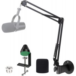 ASFASFq-YOUSHARES Bras Micro Compatible avec Shure MV7 MV7+, MV7 Support Micro Mural avec Bonnette Micro Anti Pop ¿ Pied Micro avec Pince de Fixation Murale pour Micro MV7+ pour Podcast-Audio, Stream - Neuf
