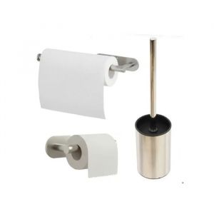 Set d'accessoires de salle de bain brosse porte-papier essuie-mains argenté - Neuf