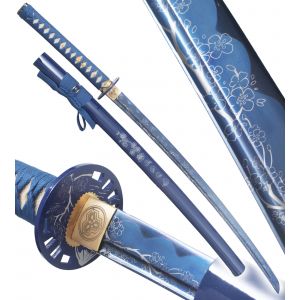 Danzan Katana Forg&eacute; Blue Flowers Sabre Epee - Maru 1045 D&eacute;coration - Neuf