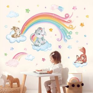 ERYI-Stickers Muraux Enfants Arc En Ciel Autocollants Muraux Mural Stickers Animaux Éléphant Lapin Renard Pour Fille Chambre Enfants Bébé Pépinière - Neuf