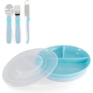 Kal-Set De Vaisselle Bébé | Assiette Divisée + Couverts 12m+ | Sans Bpa | Kit De Formation Alimentaire Pour Enfants | Bleu - Neuf