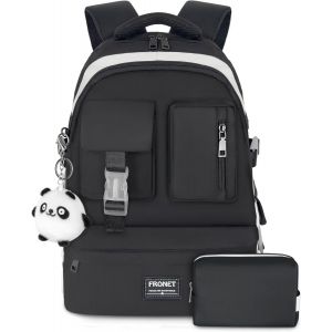 Cartable Fille Primaire Élémentaire Sac à Dos Fille Collège Femme Enfant Scolaire,Sacs d'école Garçon Adolescent Loisir Voyage,8 9 10 11 12 13 14 15 16 17 18 Ans CE2 CM1 2 CP 6E Noir Rose Kawaii - Neuf