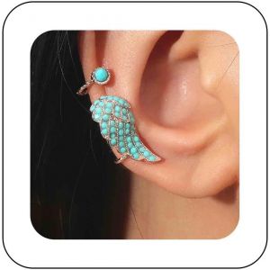 Kal-Boucles D'oreilles Turquoise Aile D'ange Manchette Turquoise Pierre Cartilage Non Percées Bijoux D'oreilles Pour Femmes - Neuf