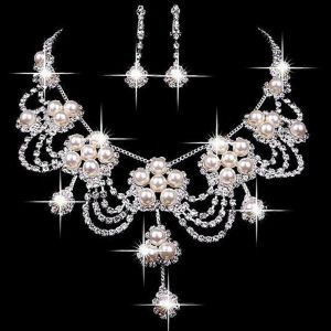 Femmes Ensemble De Bijoux Strass Fausse Perle Ensemble De Bijoux De Mari&eacute;e Collier Luxe Femmes Boucle D'oreille Mariage Ensemble De Bijoux De Mari&eacute;e - Neuf