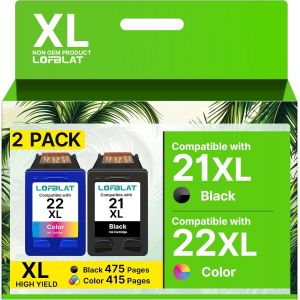 21XL 22XL Cartouches d'encre compatibles pour HP 21 22 pour Deskjet F380 F390 D2360 D2460 3940 D1560 F2180 F4180 D1530 Officejet 4315 4355 PSC 1410 (2 Pack) - Neuf