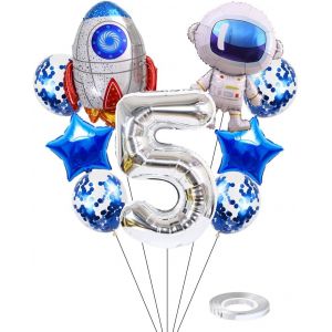 Astronaut Rocket 5 Years Birthday Balloons Jumbo Spaceman Birthday Balloons Out Of Space Theme Foil Balloons Silver 5 Helium Balloon Baby Shower Birthday Party For Kids - Neuf