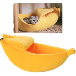 Niche Pour Chat Jaune En Peau De Banane, Joli Tapis En Peluche Douce Avec Rembourrage Pour Chats, Chatons Et Petits Chiens - Neuf