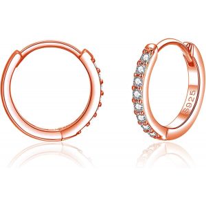 Kal-Créoles En Argent 925 Pour Femme Avec Zircone Blanche 5a - Boucles D'oreilles Créoles En Argent Sterling 925 Pour Femme Et Fille - Petit Cartilage De Dormeur Neutre Hypoallergénique - 13 À - Neuf