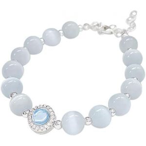 Bracelet &Eacute;l&eacute;gant Pierre Oeil De Chat Cristal Zircon Bijou Femme Ajustable Argent Cha&icirc;ne Extension Perles Brillantes - Neuf