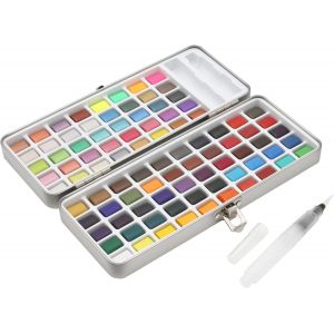 Tianyi-® Boîte De Peinture Aquarelle Avec 90 Teintes Et Pinceau Réservoir D'eau Dans Une Boîte En Métal, Kit De 90 Godets - Neuf