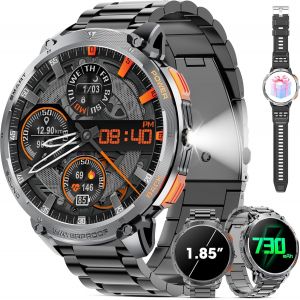 Montre Connectée Homme 1.85" Hd 730mah Militaire Smartwatch Avec Led Flashlight Montre Connectée Ios Android(Réponse Aux Appels Bluetooth) Smartwatch Homme Avec Fréquence Cardiaque - Neuf