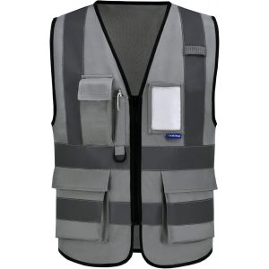 Gilet Haute Visibilit&eacute; Gris Grande Taille 4xl 5xl Gilet De S&eacute;curit&eacute; Homme Avec Poche Devant Avec Des Bandes R&eacute;fl&eacute;chissantes Unisexe[Z145] - Neuf