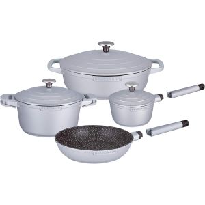 Subzonal-Haussmann H&eacute;ritage Batterie De Cuisine 9 Pi&egrave;ces,Rev&ecirc;tement Antiadh&eacute;sif Fa&ccedil;on Pierre- Sans Pfoa- Poign&eacute;e Amovible&iquest;Tous Feux Dont Induction Adapt&eacute; Au Four (Gris, 9 Pi&egrave;ces) - Neuf