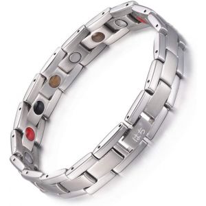 Bracelet Magnétique En Titane Pur Pour Homme Et Femme - 5 Éléments, Aimants Puissants 3500 Gauss Avec Outil De Réglage Et Boîte Cadeau (Argenté) - Neuf