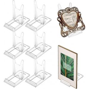 Porte-assiette décoratif,6 pièces en acrylique transparent Porte-assiette réglable Chevalet Cadre photo Présentoir pour affichage de photos,assiettes,cadres photo - Neuf
