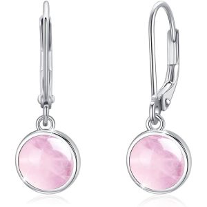 Chenquansarl-Boucles D'oreilles En Quartz Rose Boucles D'oreilles Cr&eacute;oles Filles Argent 925 Quartz Rose Leverback Boucles D'oreilles Pendantes Rond Quartz Rose Petites Boucles D'oreilles Cr&eacute;oles Pour - Neuf