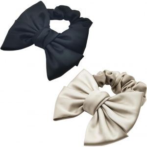 Lot De 2 Chouchous Élastiques À Cheveux En Satin Épais Avec Noeud, Élastiques Fille De Papillon Attache Scrunchies Noeud, Doux Et Soyeux, Parfait Pour Cheveux Longs De Femme Et Fille - Neuf