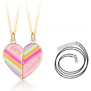 Bff Collier D'amiti&eacute; Pour 2 Filles,Demi Coeur Pendentif Cha&icirc;ne &Eacute;pissage Colliers Avec 2 Cordons Cir&eacute;s,Best Friends Colliers,Bijoux D'amiti&eacute; Cadeau Saint Valentin Pour Enfants Femmes Filles Amis Soeurs - Neuf