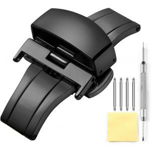 Montre Boucle Deployante Fermoir Pour Bracelet De Montres En Acier Inoxydable Polis Remplacement En Noir - 18mm - Neuf