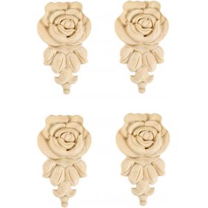 4pcs Décalque De Sculpture Sculpté Bois Applique En Bois Sculpté D'angle Non Peinte À Décorer Des Meubles 10 * 6cm - Neuf