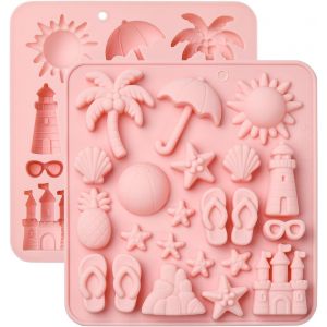 Kalanka-Lot De 2 Moules En Silicone Sur Le Thème Des Fêtes - Motif Tongs Et Étoiles - Pour Gâteaux, Pain, Bonbons, Pudding, Beurre, Biscuits, Travaux Manuels - Neuf