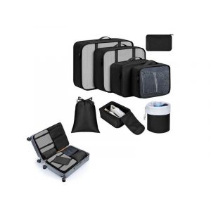 Ensemble de 8 cubes de rangement pour voyage &iquest; Organisateurs de bagages l&eacute;gers noirs - Neuf