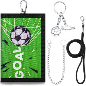 Football Neck Bag for Kids Boys Coin Purse with Metal Keychain Coin Purse for Kids Cards Teen Boys Girls Green 1 Modern, Green, Modern - Neuf