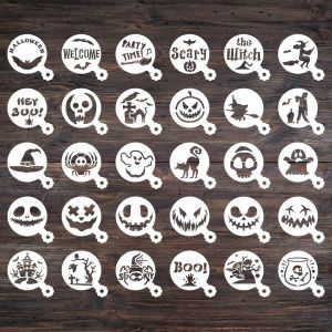 Teppc-30 Pcs Pochoirs À Café D'halloween Pochoirs À Cappuccino, Pochoirs Latte Art, Pochoirs D'halloween Réutilisables Et Lavables Pour La Pâtisserie, La Peinture, Le Dessin, Le Spray - Neuf