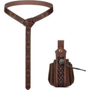 CAUC-Sac &agrave; bandouli&egrave;re m&eacute;di&eacute;val, sac en cuir m&eacute;di&eacute;val, ceinture viking, Moyen &Acirc;ge, 3, brun, 165 cm/65 pouces - Neuf